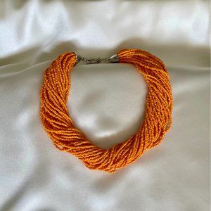 Boutique Bright Orange Seed Beaded Necklace Chunky Bead Necklace Boho MultiStran